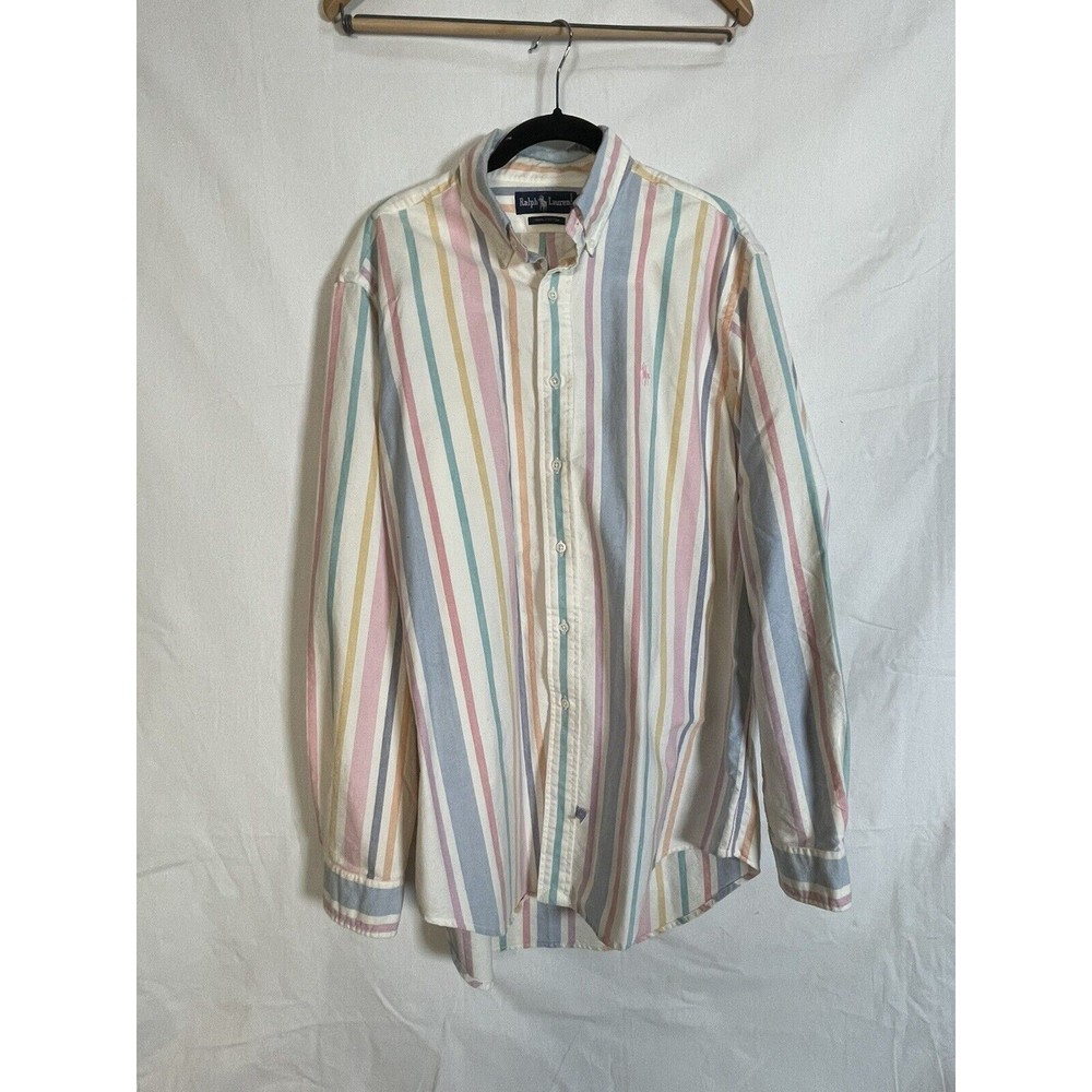 Ralph Lauren Vintage Button Down Shirt Button Collar Multi Stripes Size Large
